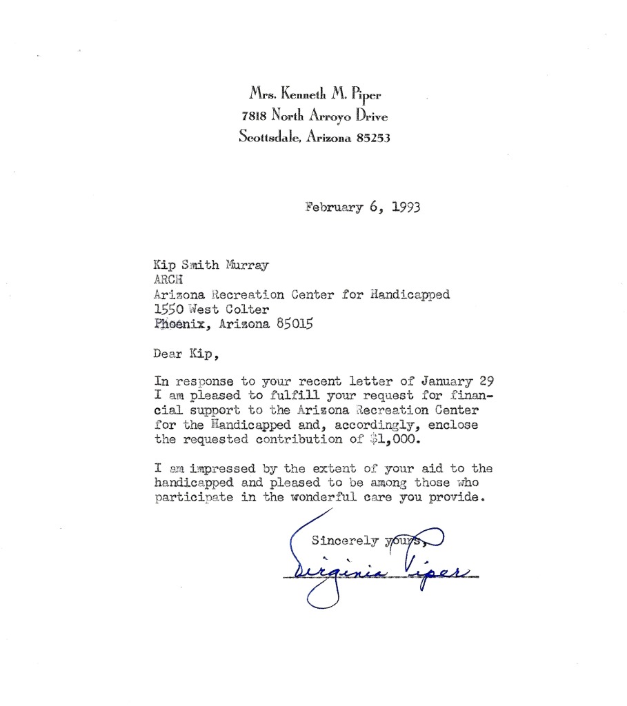 Virginia Piper letter 1993 PSsm